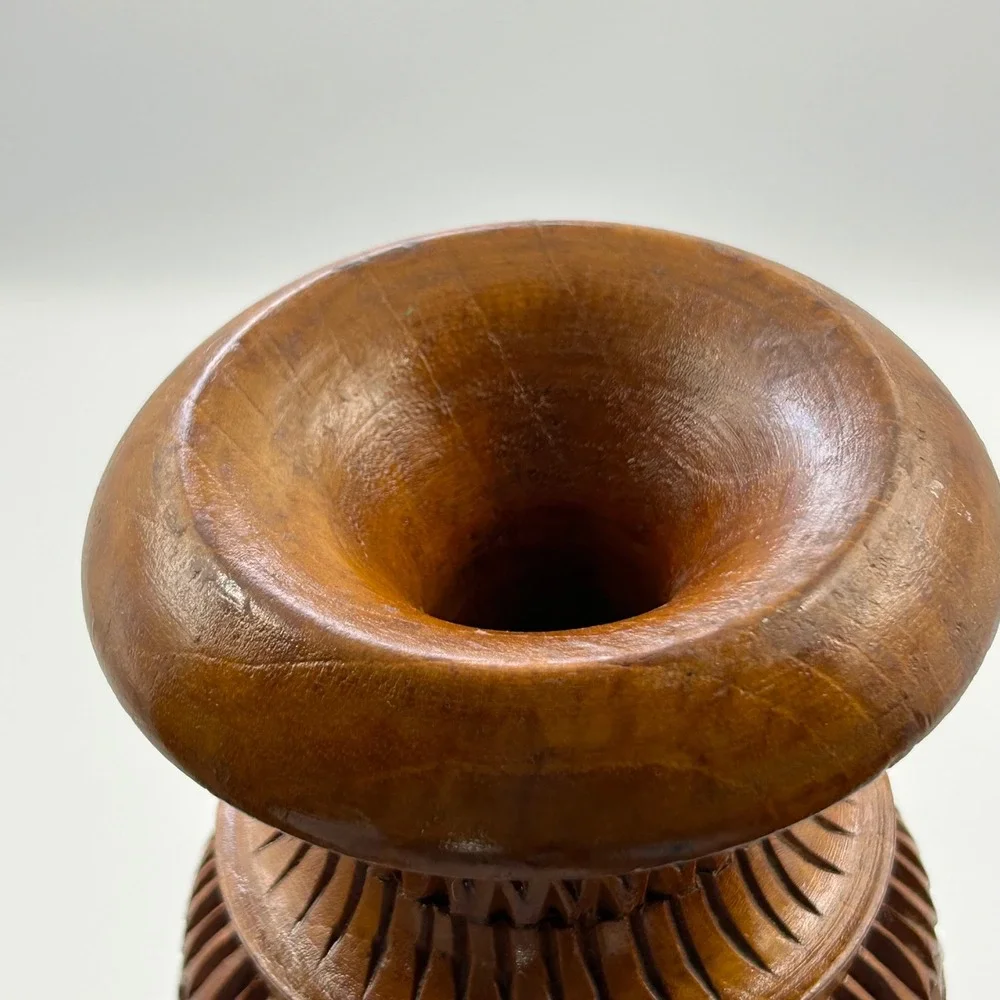 VTG Hand Carved Wood Pillar Candlestick 15